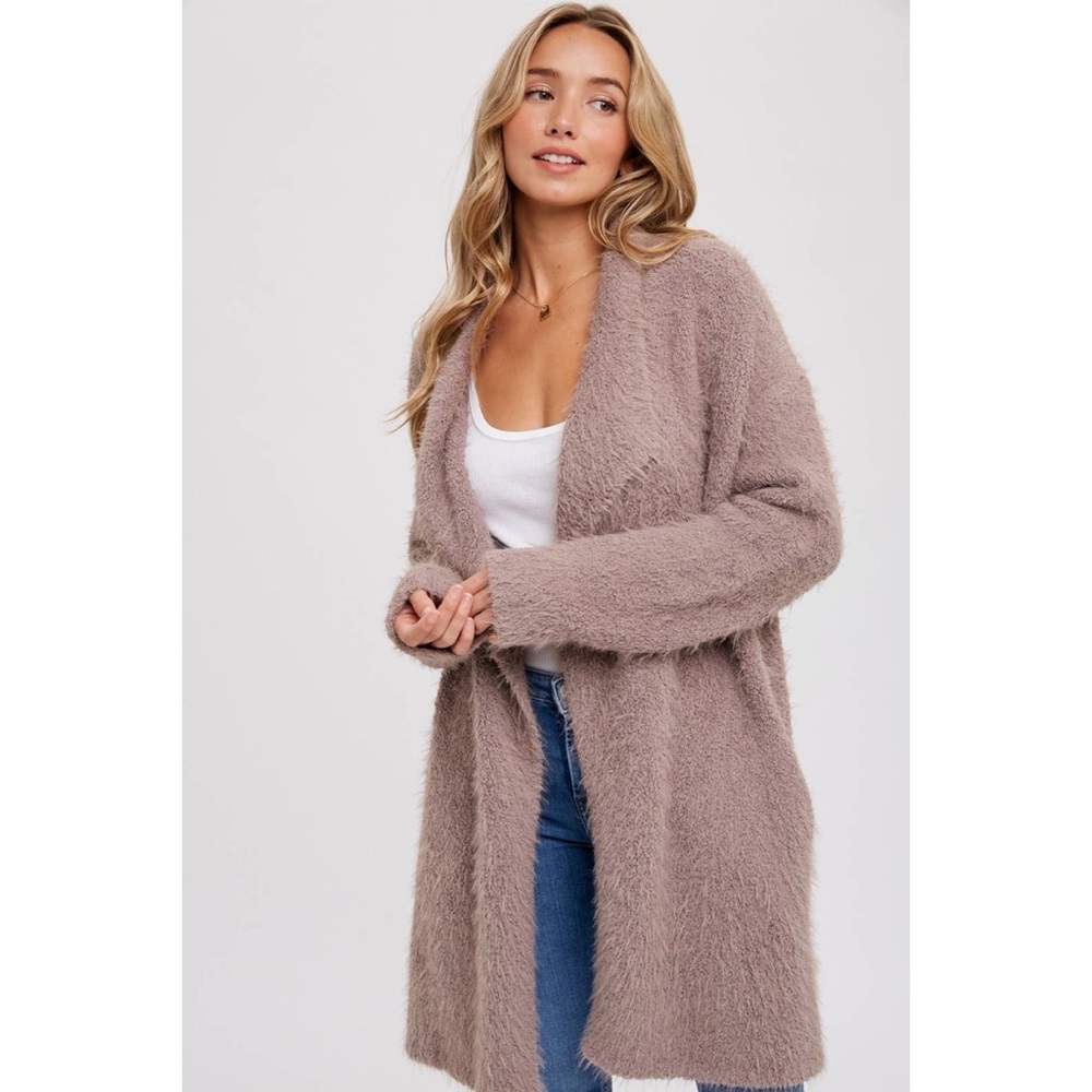 Soft Fuzzy Drape Front Cardi